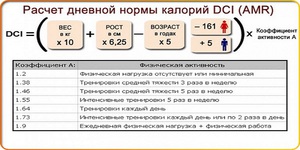 Пример расчёта базового уровня калорий и формула